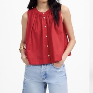 Madewell Size S Red Button Front Cotton Tank Top Sleeveless Blouse NWT $78